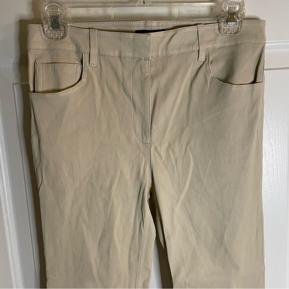 Theory Cream color Boot Cut Lamb Leather Pants Size 4 capsule light academia - Picture 3 of 7
